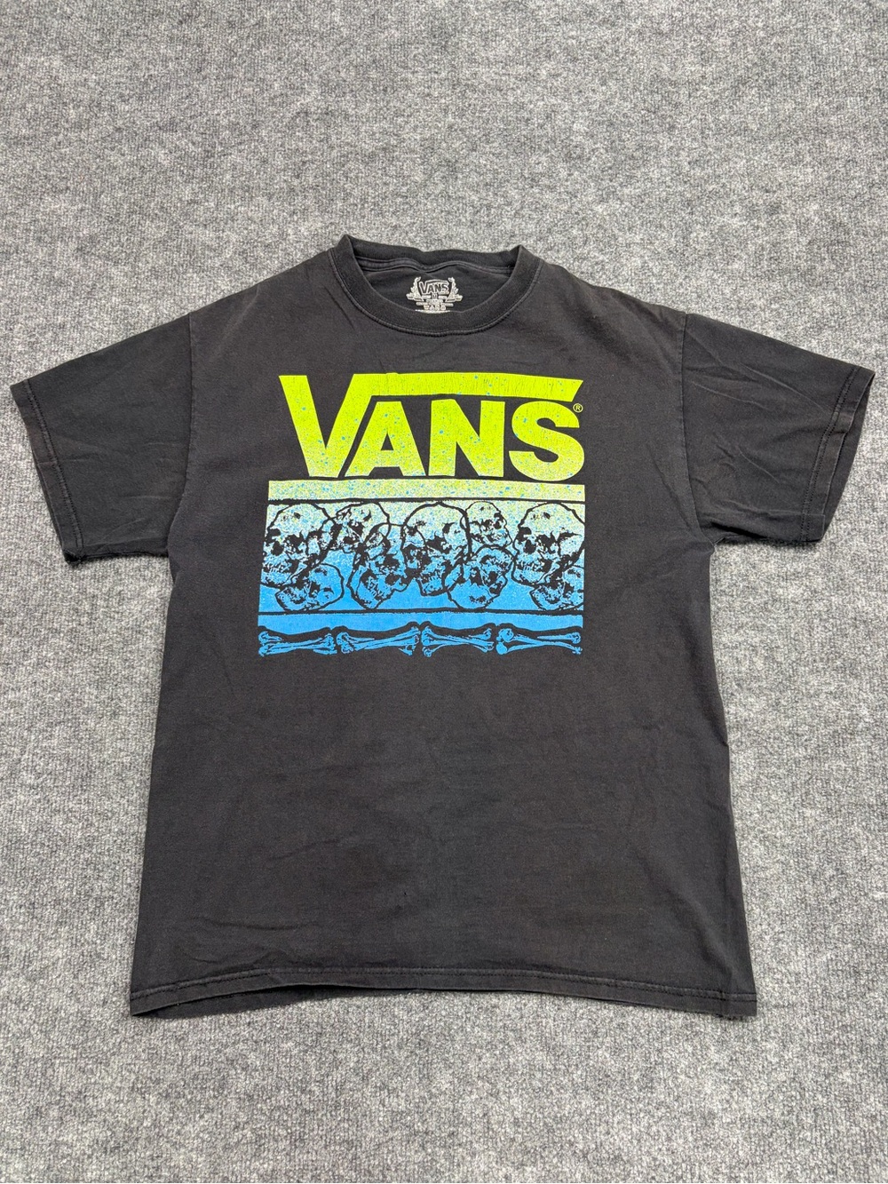 Vans Skull Graphic T-Shirt Men’s Medium Black Blue Green Skate Streetwear